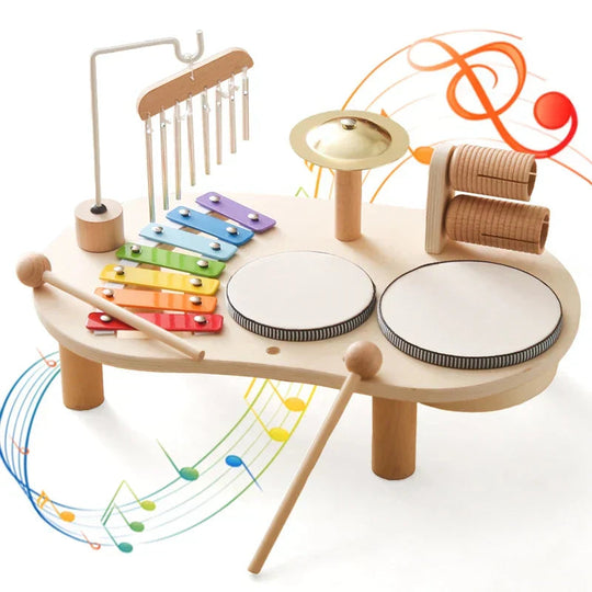 Instrument de Musique Bébé Station Musicale Créative avec Xylophone et Batterie 2