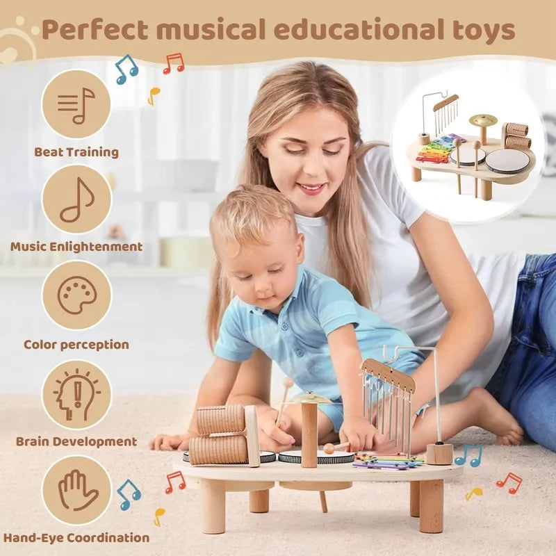 Instrument de Musique Bébé Station Musicale Créative avec Xylophone et Batterie 3