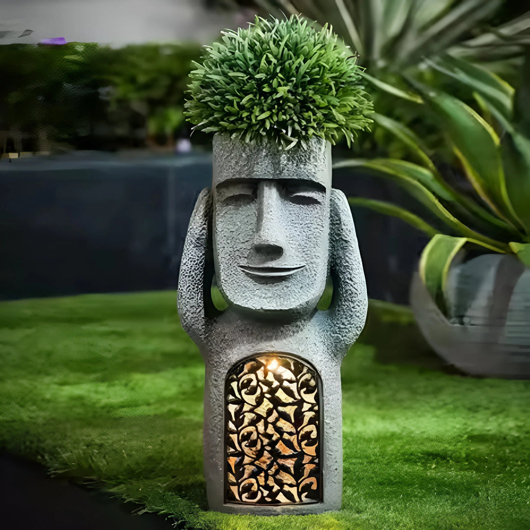 Jardinière Exterieur Solaire LED en Forme de Visage Artistique pour Balcon et Jardin 1