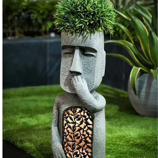 Jardinière Exterieur Solaire LED en Forme de Visage Artistique pour Balcon et Jardin 2