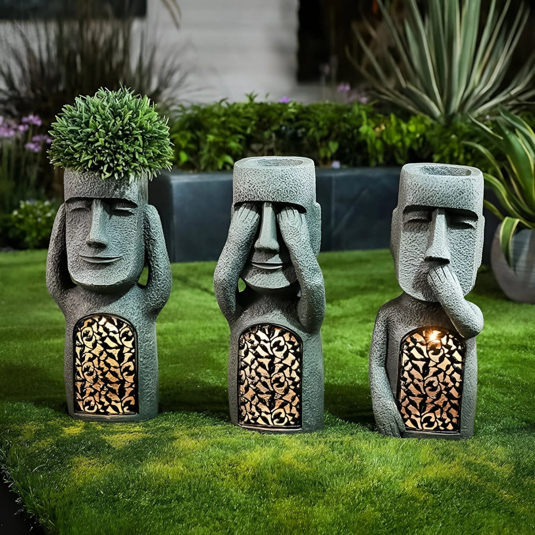 Jardinière Exterieur Solaire LED en Forme de Visage Artistique pour Balcon et Jardin 4