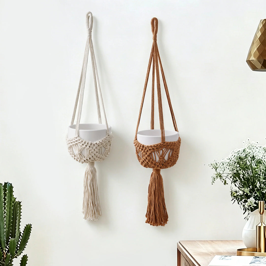 Jardinière Suspendue Macramé Style Bohème pour Intérieur et Extérieur 1