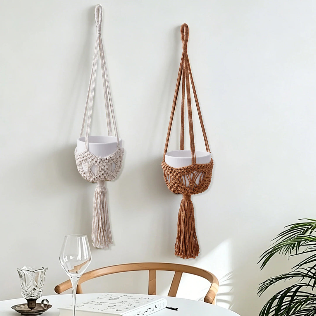 Jardinière Suspendue Macramé Style Bohème pour Intérieur et Extérieur 3