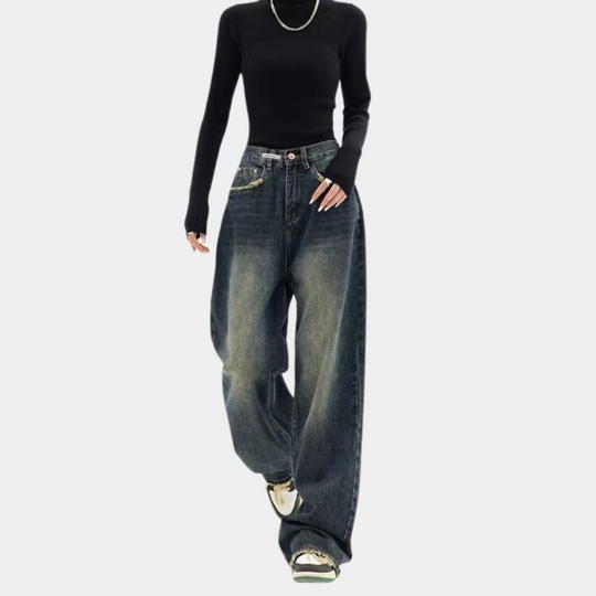 Jean Femme Baggy Décontracté avec Détails Effilochés et Taille Ajustable 3