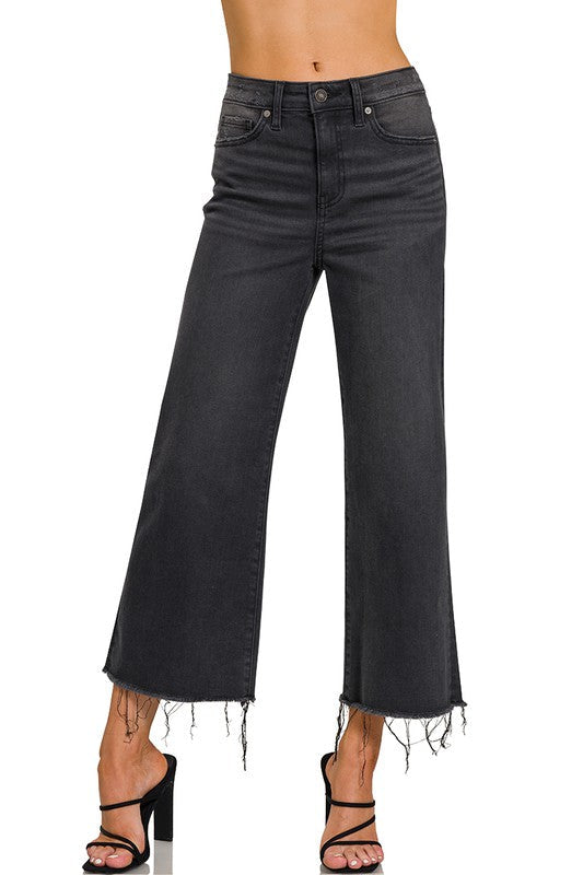 Jeans Croppés Taille Haute Femme Noir 0