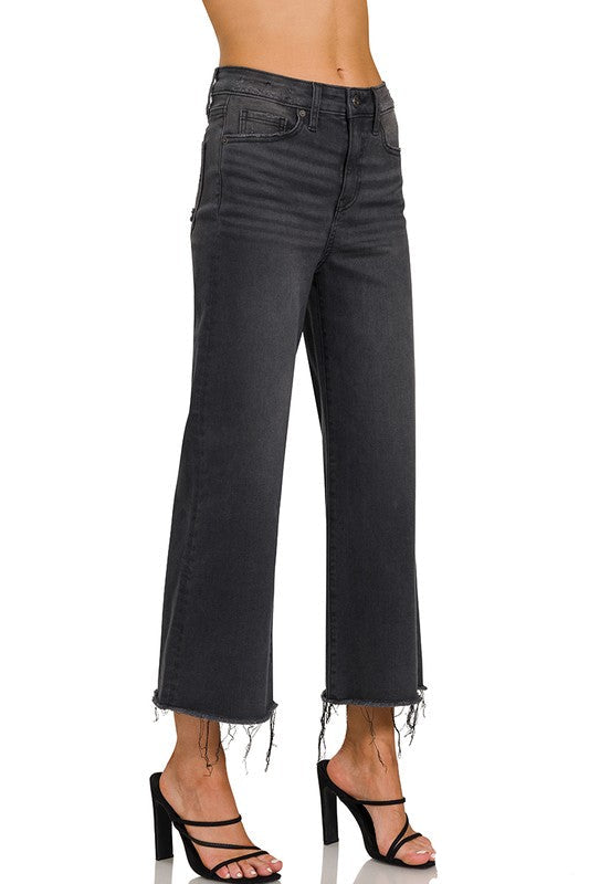 Jeans Croppés Taille Haute Femme Noir 1