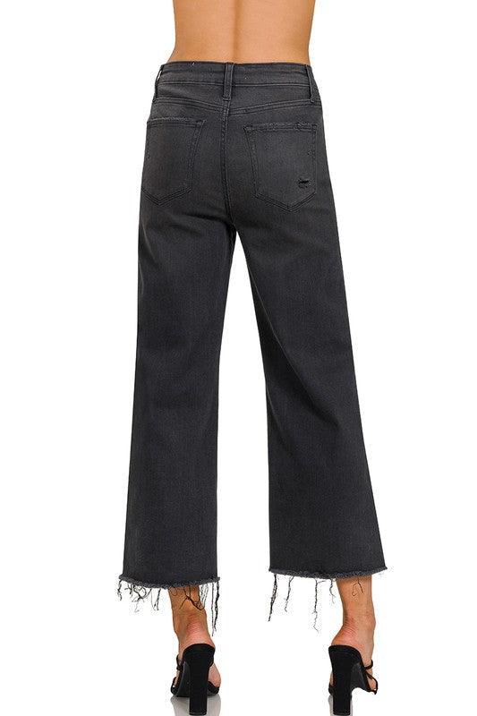 Jeans Croppés Taille Haute Femme Noir 2
