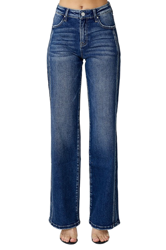 Jeans Droits Mi-Haut Femme Denim Foncé 0