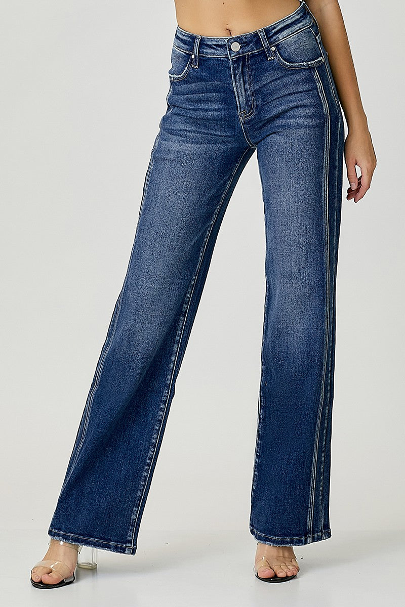 Jeans Droits Mi-Haut Femme Denim Foncé 1