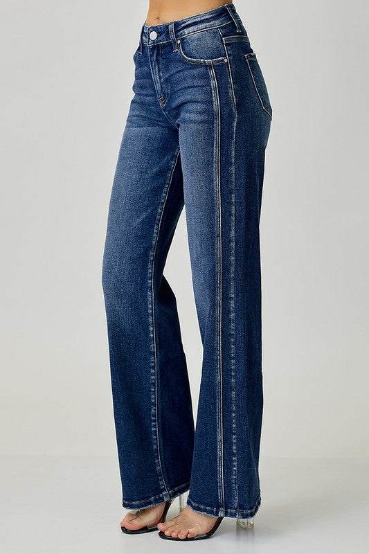 Jeans Droits Mi-Haut Femme Denim Foncé 2