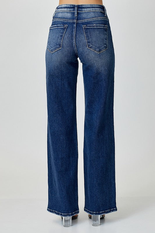 Jeans Droits Mi-Haut Femme Denim Foncé 3