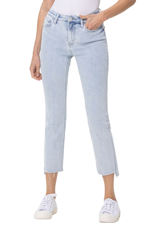 Jeans Droits Taille Haute Denim Clair 0