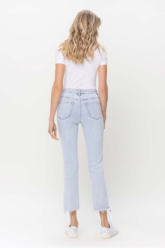 Jeans Droits Taille Haute Denim Clair 4