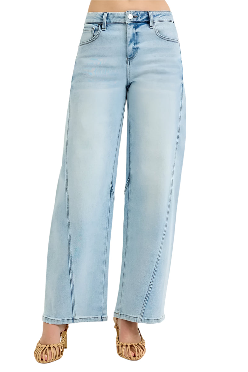 Jeans Femme Barrel Taille Mi-Haute Denim Confort 0