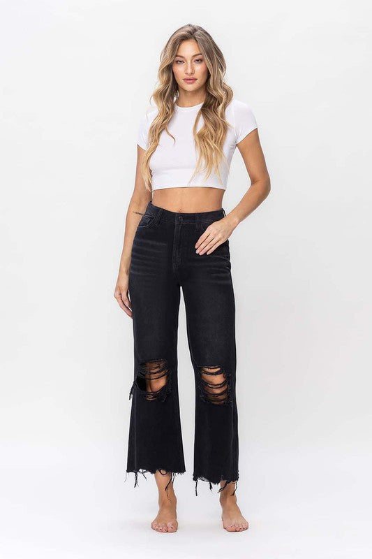 Jeans Femme Crop Flare Vintage Années 90 Noir 1