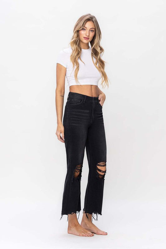 Jeans Femme Crop Flare Vintage Années 90 Noir 2