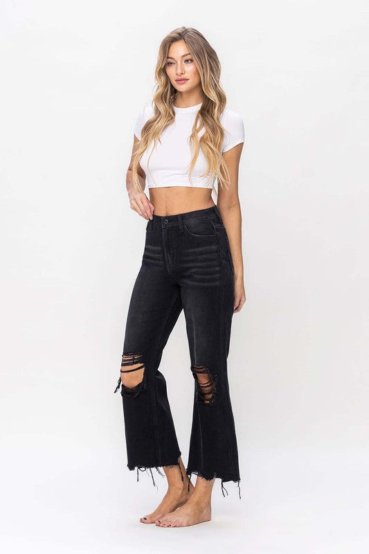Jeans Femme Crop Flare Vintage Années 90 Noir 3