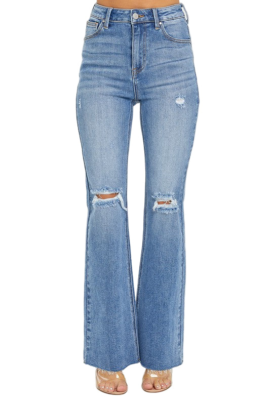 Jeans Femme Flare Taille Haute Denim Distressé 0