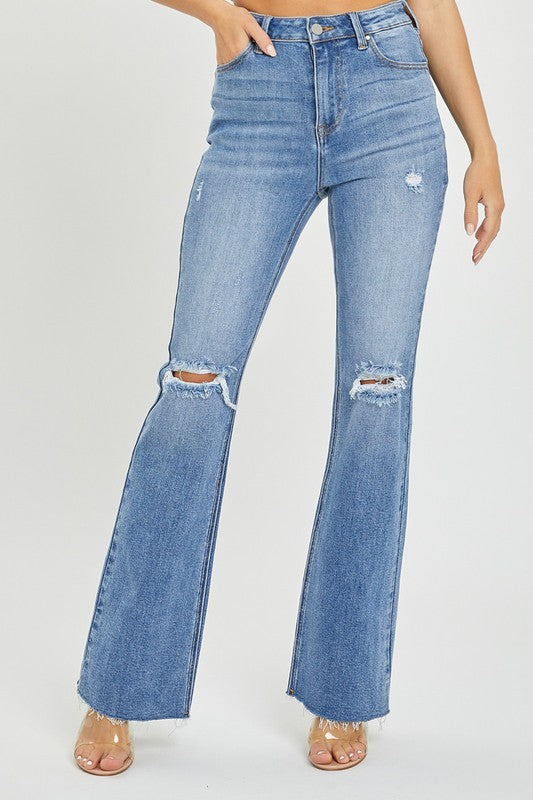 Jeans Femme Flare Taille Haute Denim Distressé 1