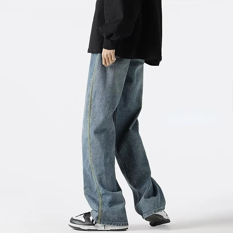Jeans Femme Taille Élastique Oversize Denim Doux avec Bande Latérale 1