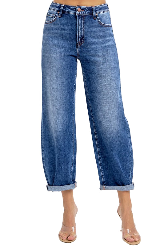 Jeans Femme Taille Haute Coupe Évasée Denim Moyen 0