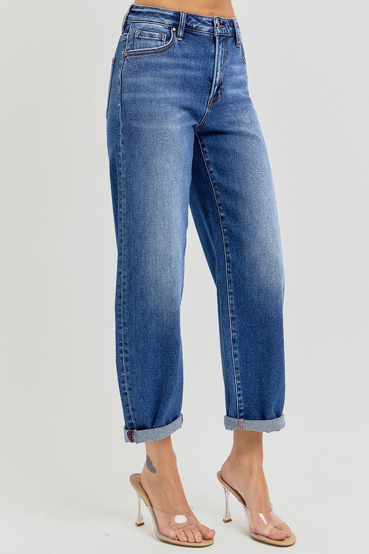 Jeans Femme Taille Haute Coupe Évasée Denim Moyen 1