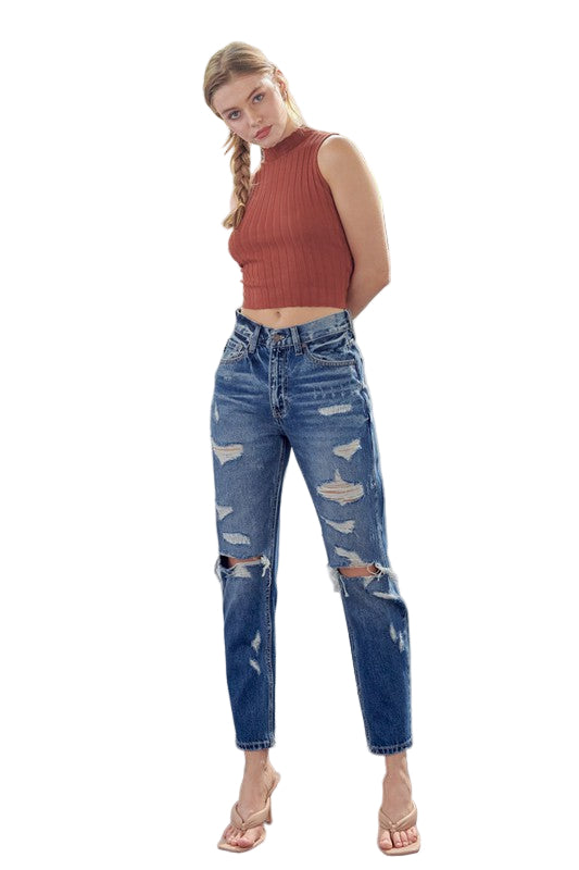 Jeans Femme Taille Haute Coupe Mom Denim 0