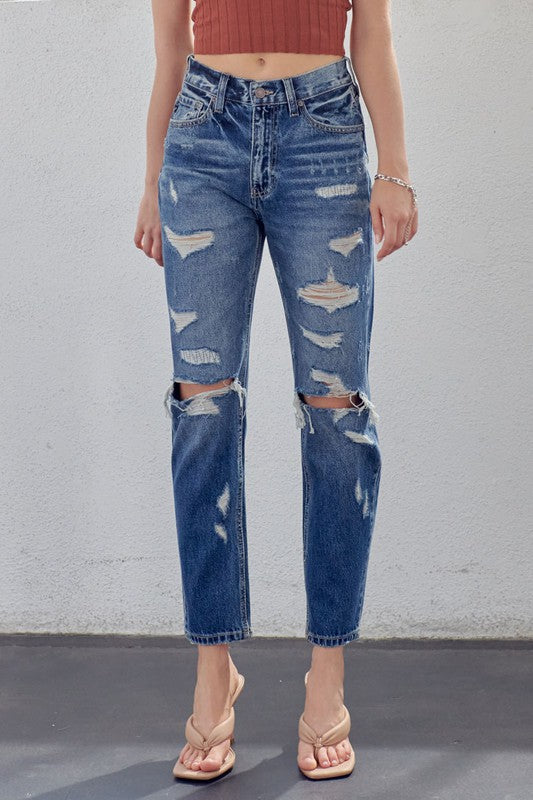 Jeans Femme Taille Haute Coupe Mom Denim 1