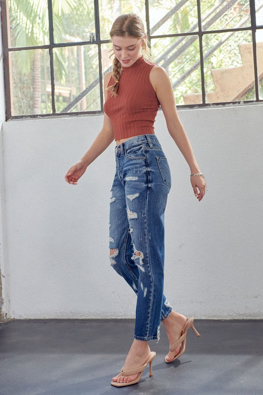 Jeans Femme Taille Haute Coupe Mom Denim 2