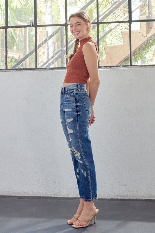 Jeans Femme Taille Haute Coupe Mom Denim 4