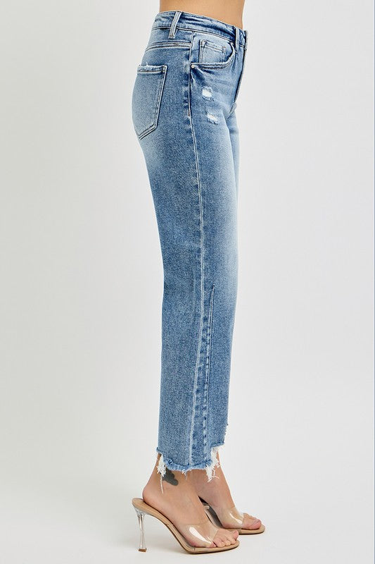 Jeans Femme Taille Haute Détresse Coupe Droite 3