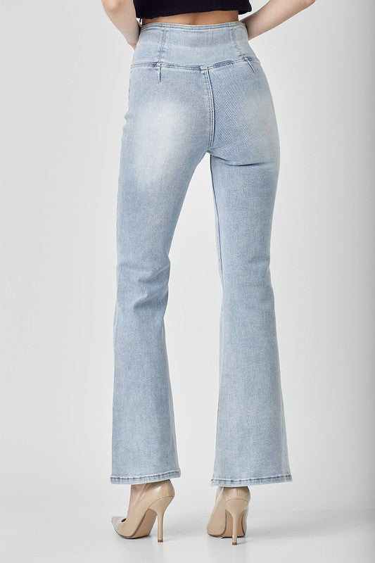 Jeans Femme Taille Haute Évasés Denim Clair 3