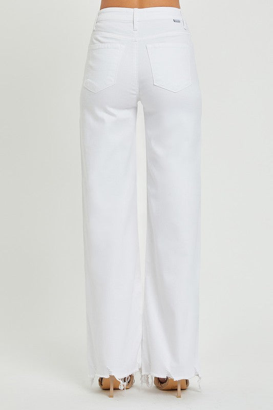 Jeans Femme Taille Haute Large Blanc 3