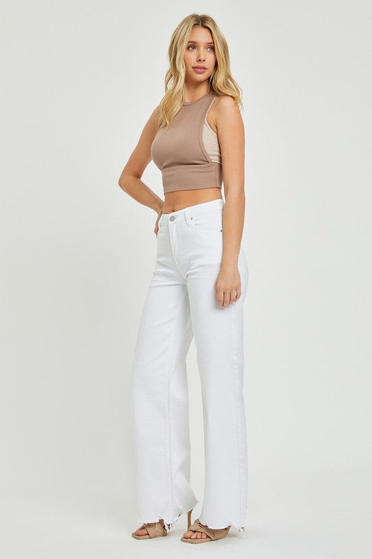 Jeans Femme Taille Haute Large Blanc 4