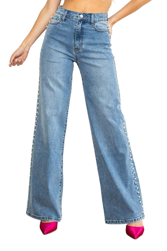 Jeans Femme Taille Haute Large Pierre Moyenne 0