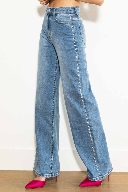Jeans Femme Taille Haute Large Pierre Moyenne 1