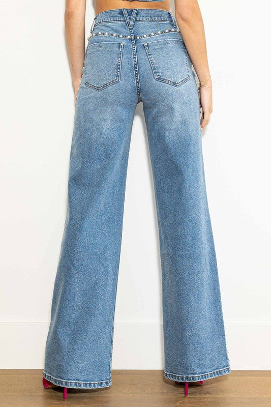 Jeans Femme Taille Haute Large Pierre Moyenne 2
