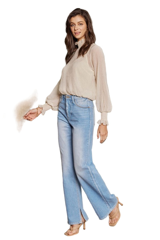 Jeans Flare Taille Haute Femme Denim Clair 0