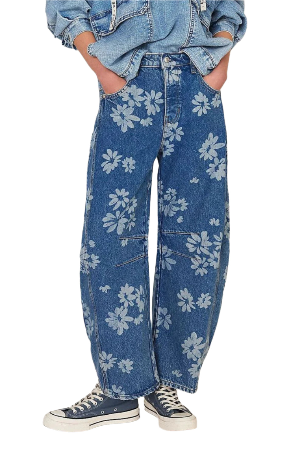 Jeans Large Jambe Fleurie Femme 0