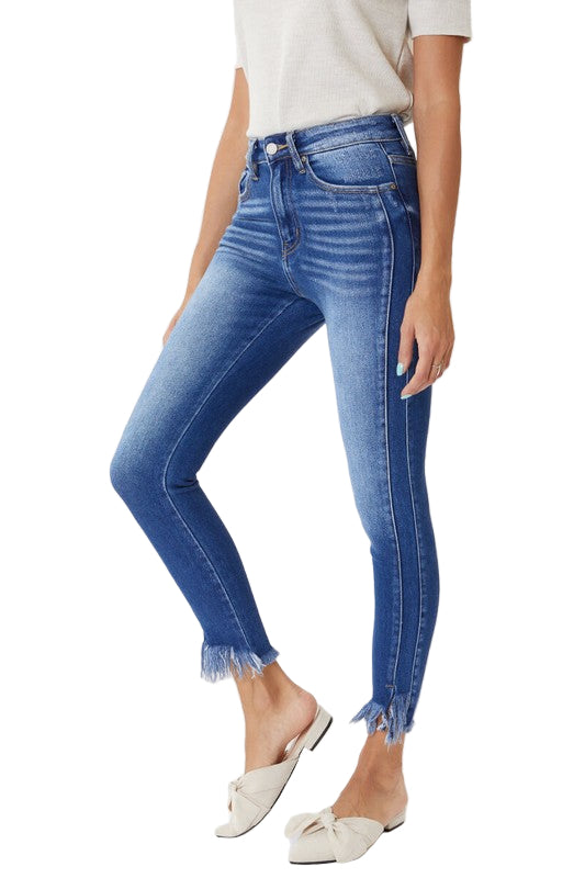 Jeans Skinny Taille Haute Détails Ourlet Femme 0