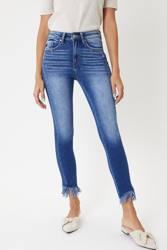 Jeans Skinny Taille Haute Détails Ourlet Femme 1