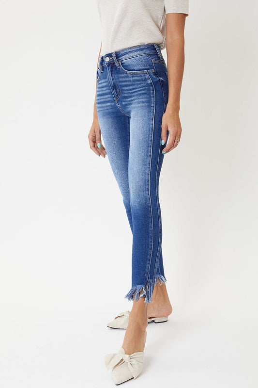Jeans Skinny Taille Haute Détails Ourlet Femme 2