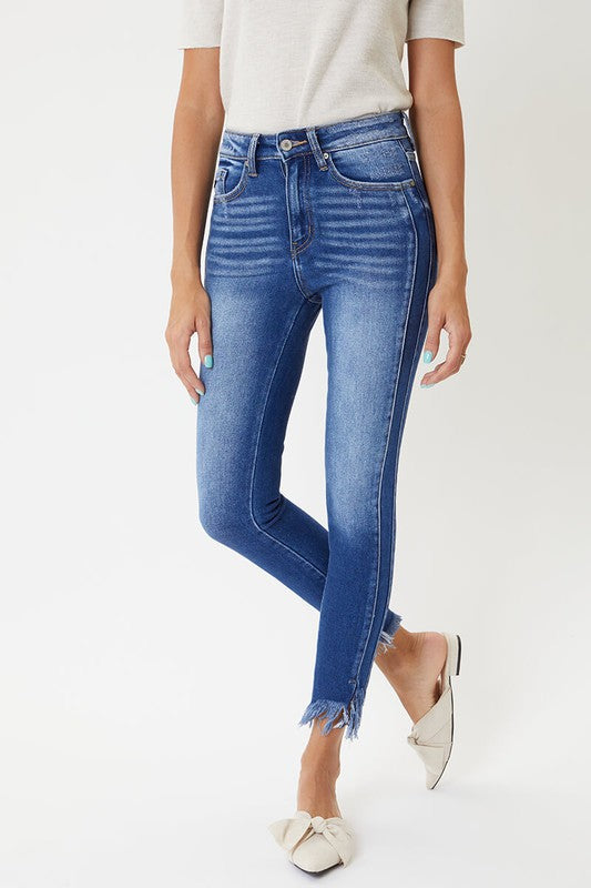Jeans Skinny Taille Haute Détails Ourlet Femme 4