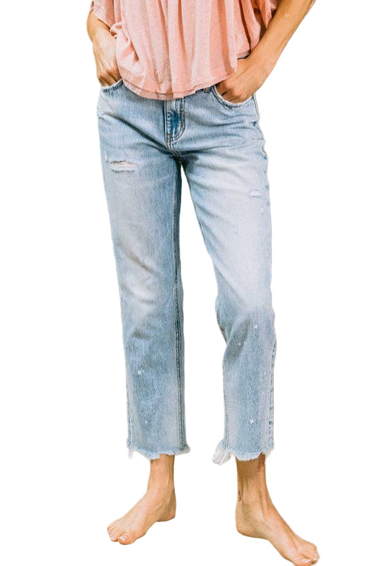 Jeans droits taille haute pour femmes en denim léger 0