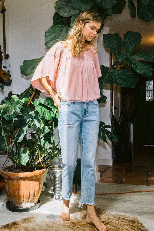 Jeans droits taille haute pour femmes en denim léger 1