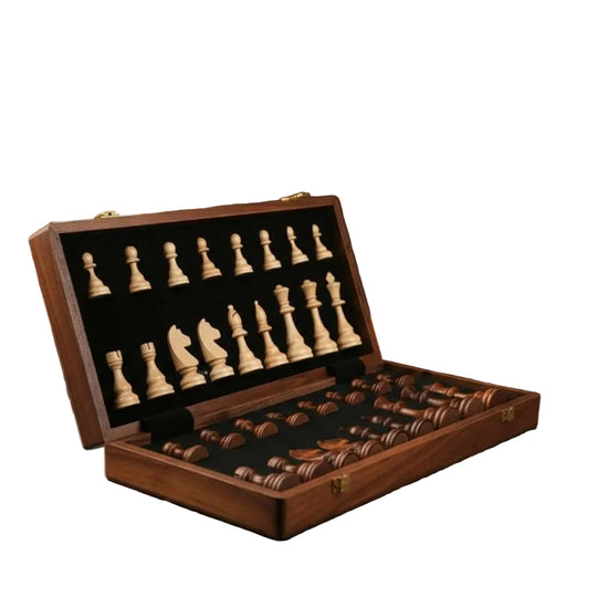 Jeu d'échecs en bois pliable avec pièces en bois massif 0