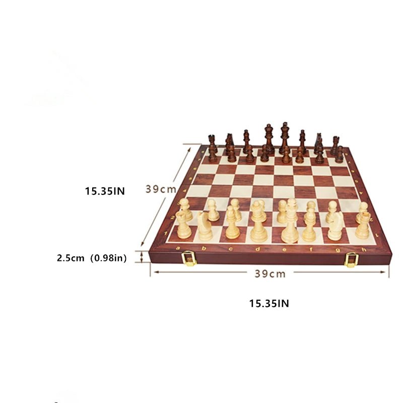 Jeu d'échecs en bois pliable avec pièces en bois massif 3