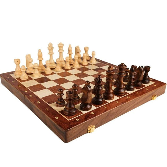 Jeu d'échecs en bois pliable avec pièces en bois massif 6
