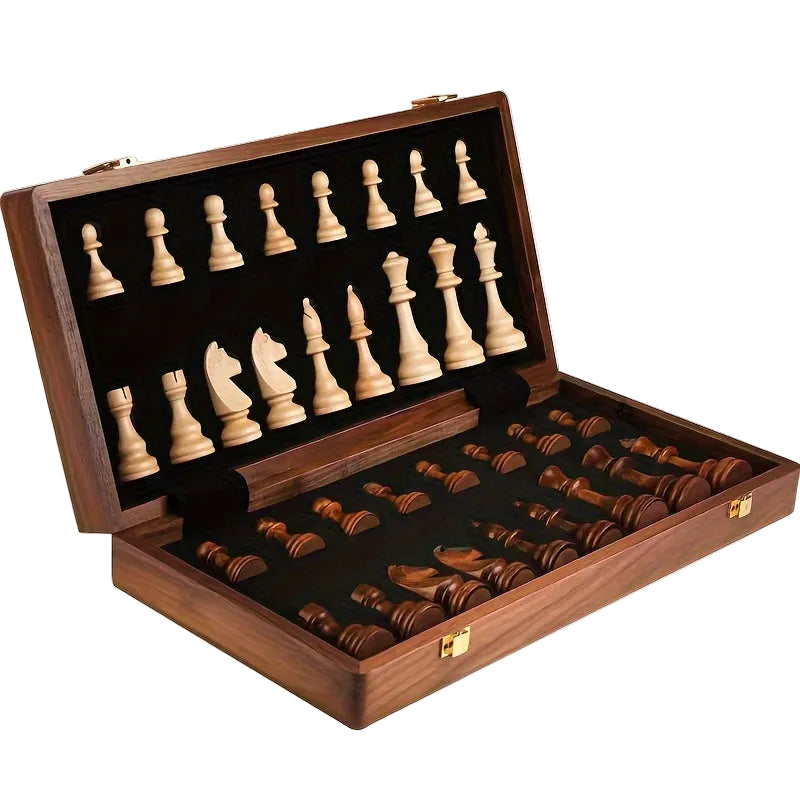 Jeu d'échecs en bois pliable avec pièces sculptées 0