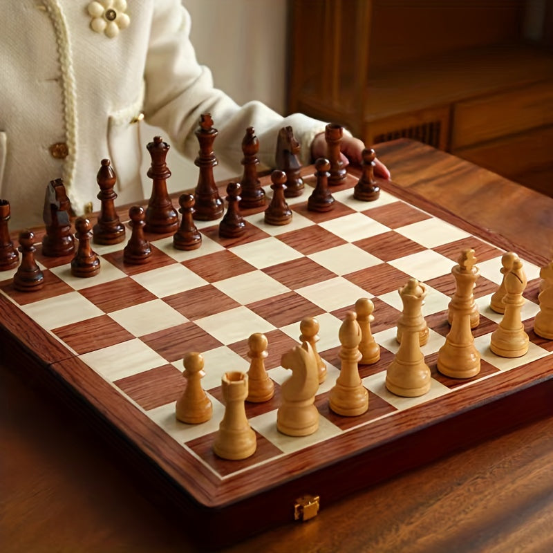 Jeu d'échecs en bois pliable avec pièces sculptées 4